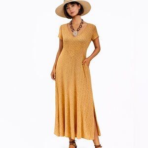 Sundance SILK Golden tan Women's floral midi Dress Size 8